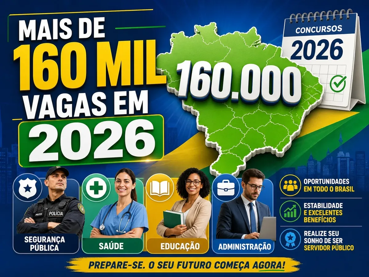 Concursos em 2026 devem oferecer mais de 160 mil vagas com salários de até R$ 30 mil - Portal38