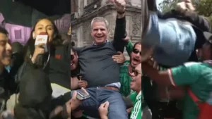 Torcida mexicana arremessa repórteres ao vivo em celebração viral na Copa - Portal38